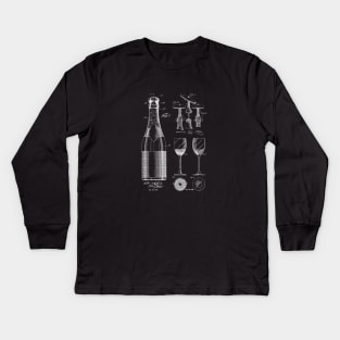 Wine Lover Patent Image, Wine Bottle, Glass and Corkscrew Kids Long Sleeve T-Shirt